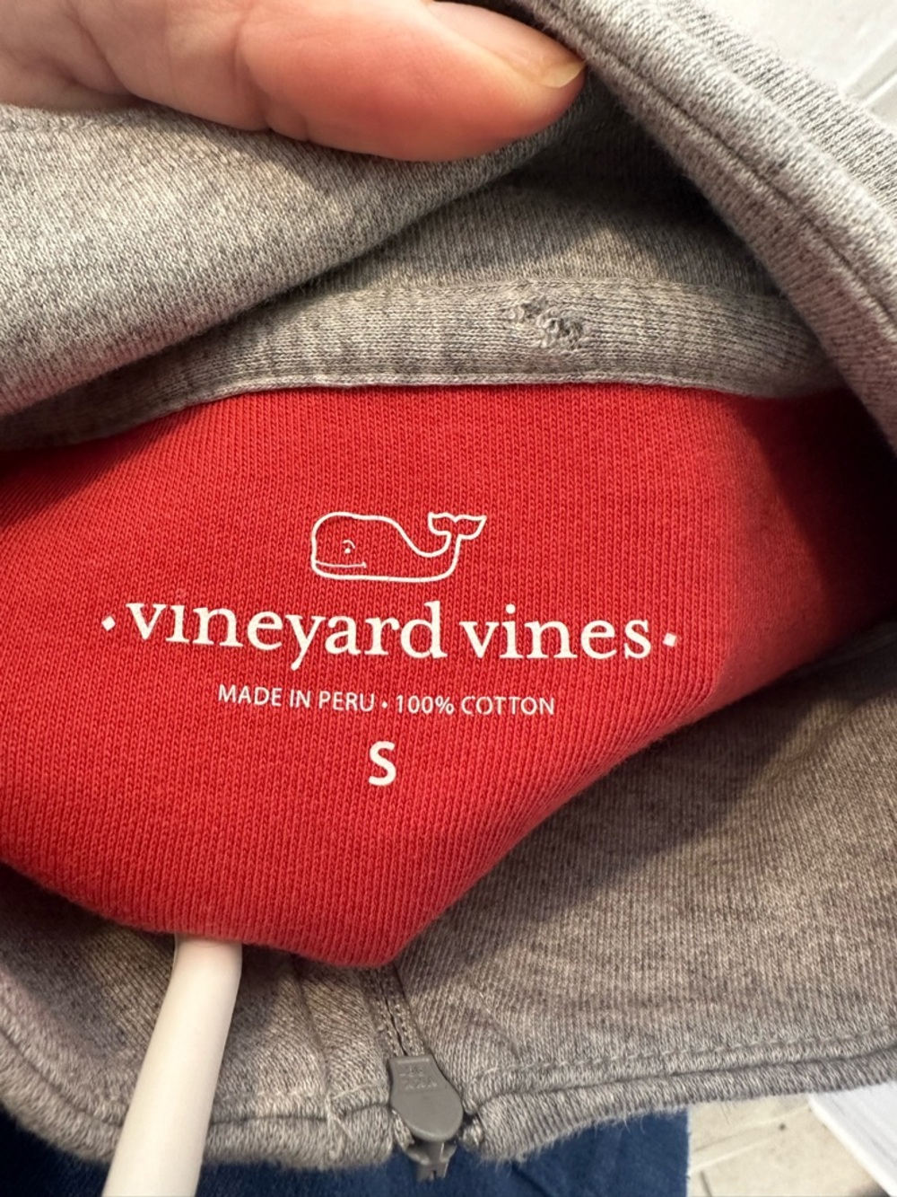 Vineyard Vines womens Gray Quarter-Zip Sweater with American Flag Detail - Picture 3 of 3